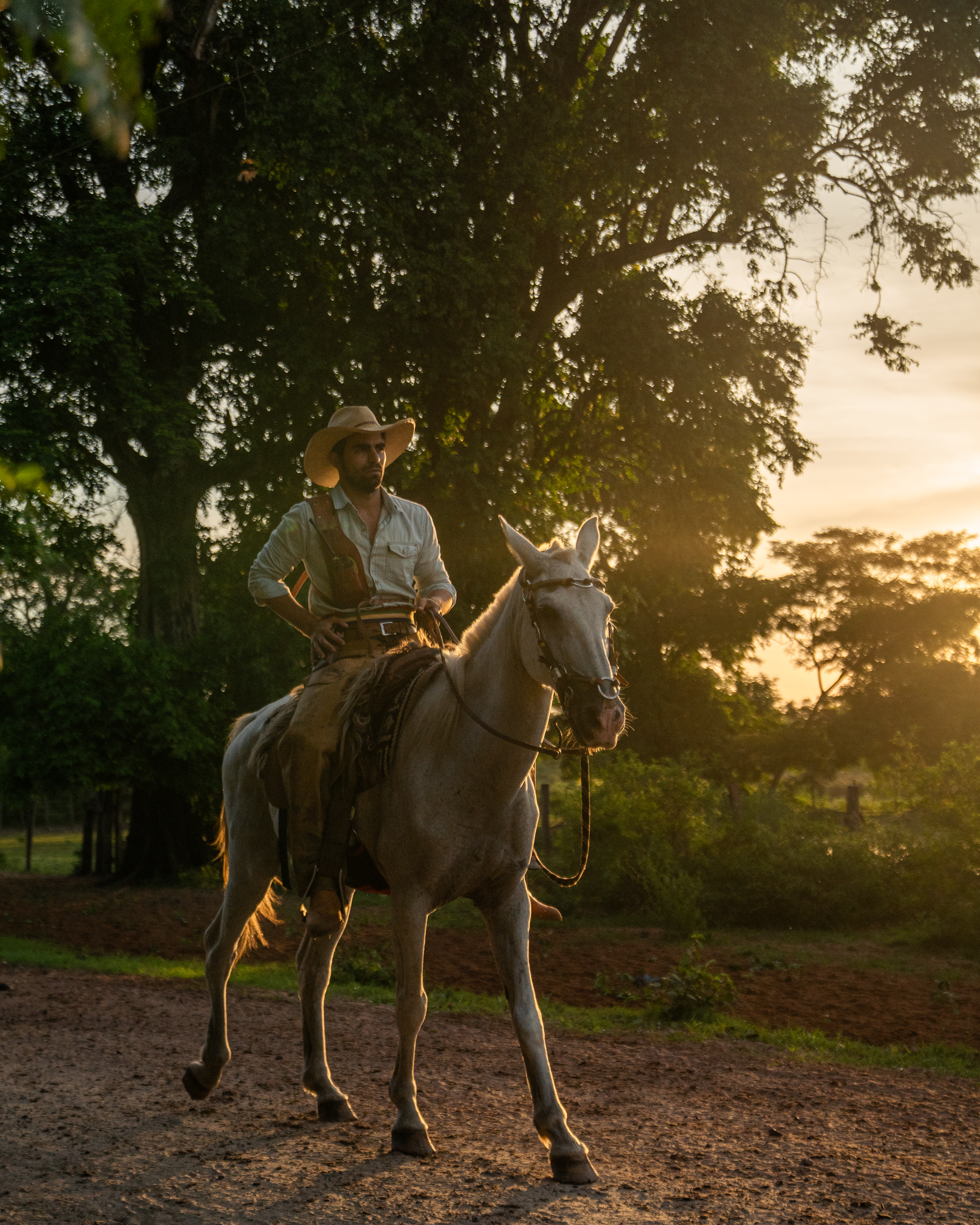 Lucas Brinckmann a cavalo ao entardecer